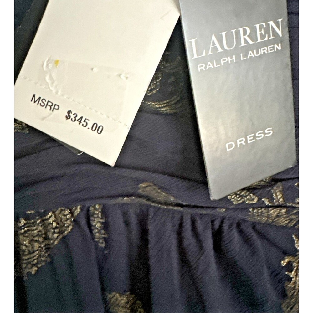 Lauren Ralph Lauren Women's Paisley Foiled Chiffon Sleeveless Gown Dress Navy 12 - Picture 14 of 14